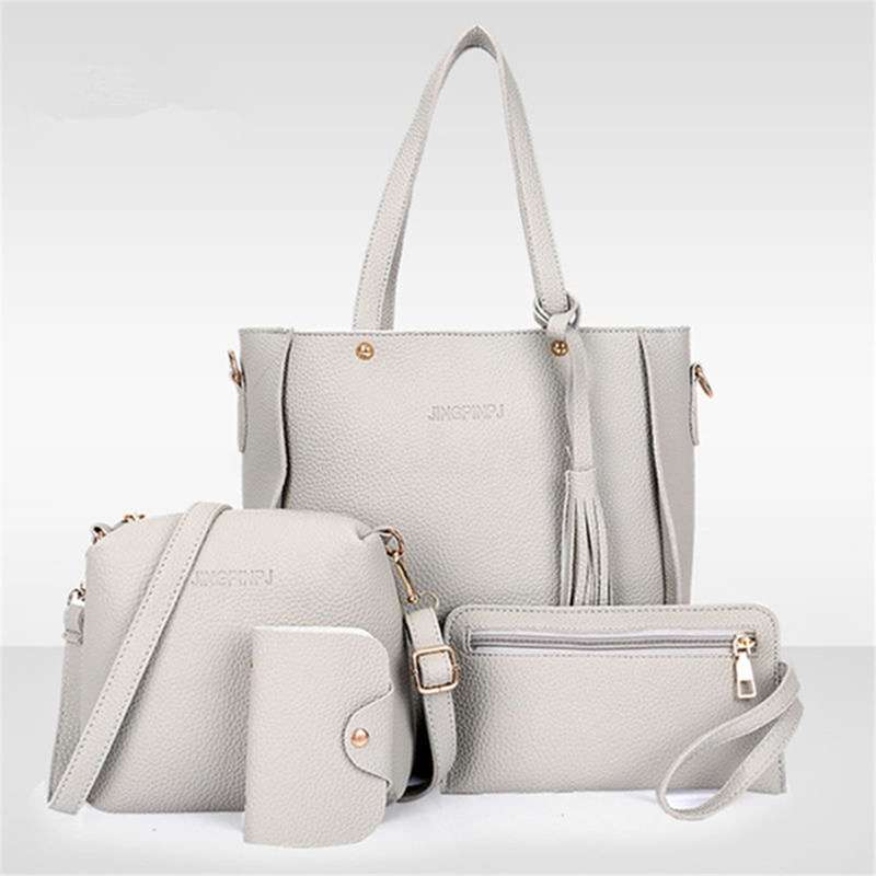4pcs Set Women Shoulder Bag PU Leather Satchel Clutch Handbag Tote