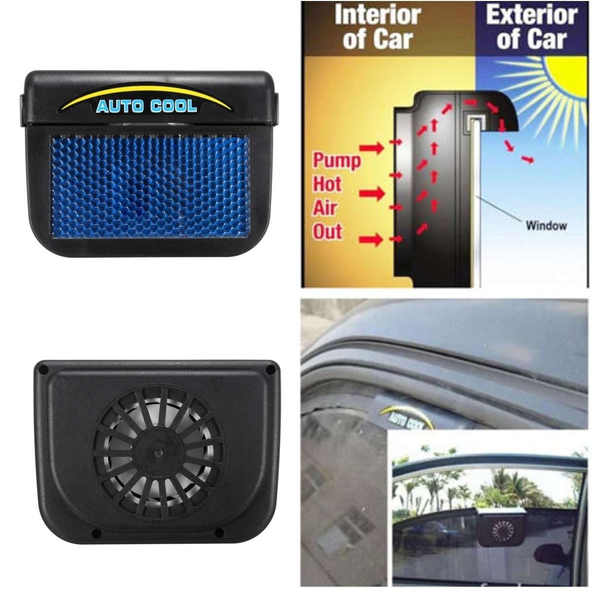 Auto Cool Solar Powered Fan Ventilation System Car Cooler
