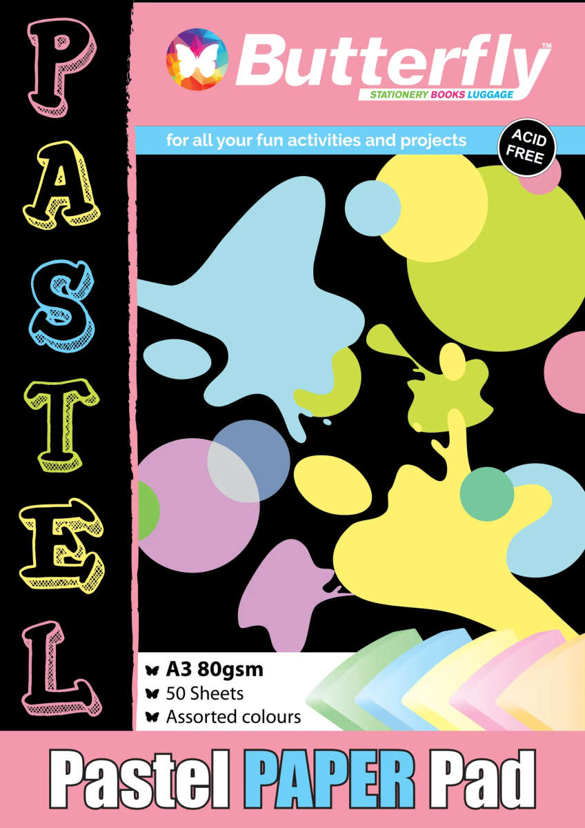 PAPER PADS - A3 80gsm 50 SHEETS - PASTEL (ASSORTED)