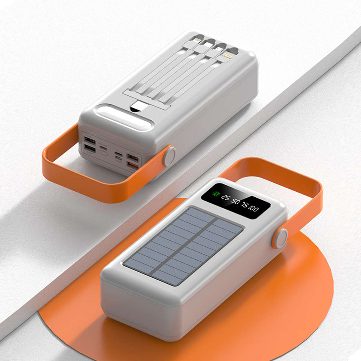 Portable Solar Power Bank 60000mAh 5 Ports External Battery Charger with Lights