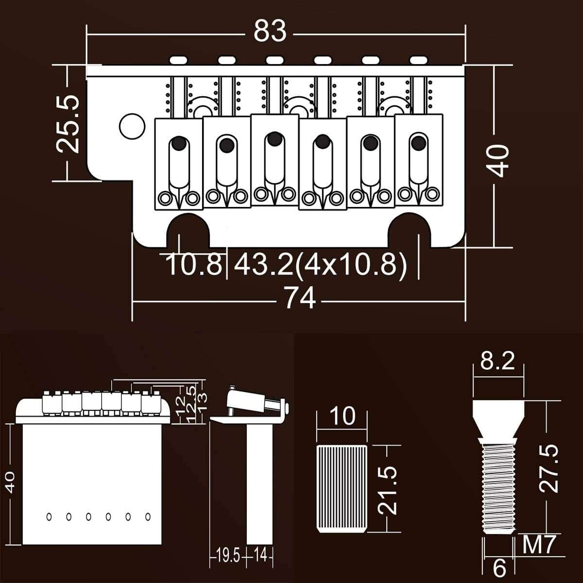 Modern Strat Tremolo Chrome Bridge Complete  2 stud