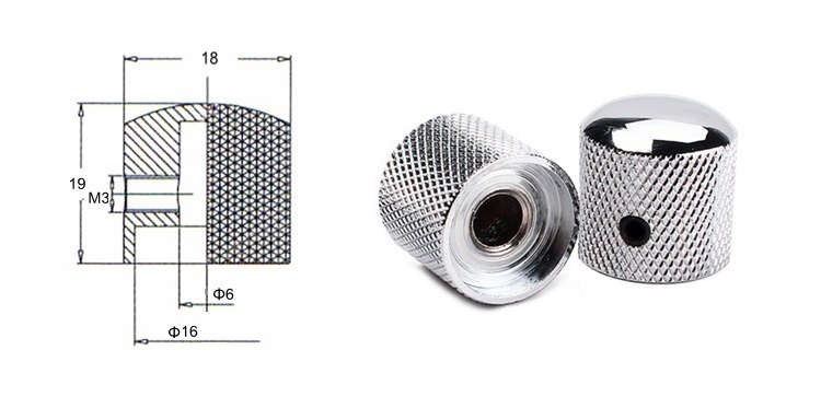Metal Knob with Tightening Screw for Solid Shaft Potentiometers (single)