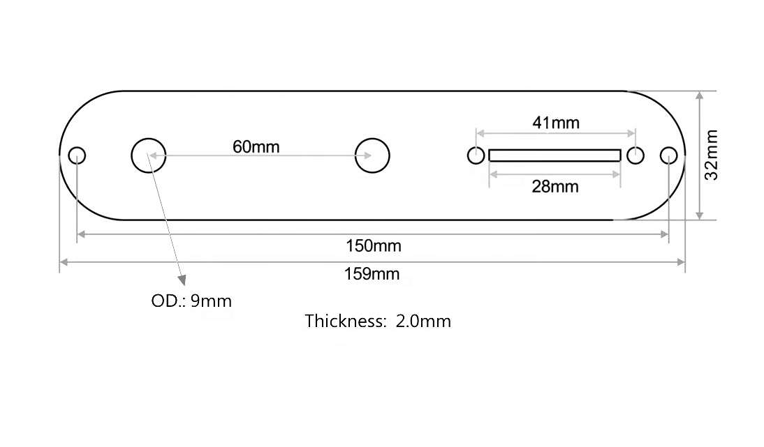 Control plate replacement for telecaster guitar 32mm wide (9mm Pot holes)