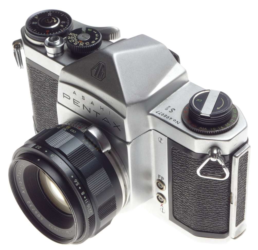 ASAHI PENTAX S1 SLR vintage 35mm chrome film camera Auto-Takumar 1:2.2/55mm lens f=55mm - Pentax