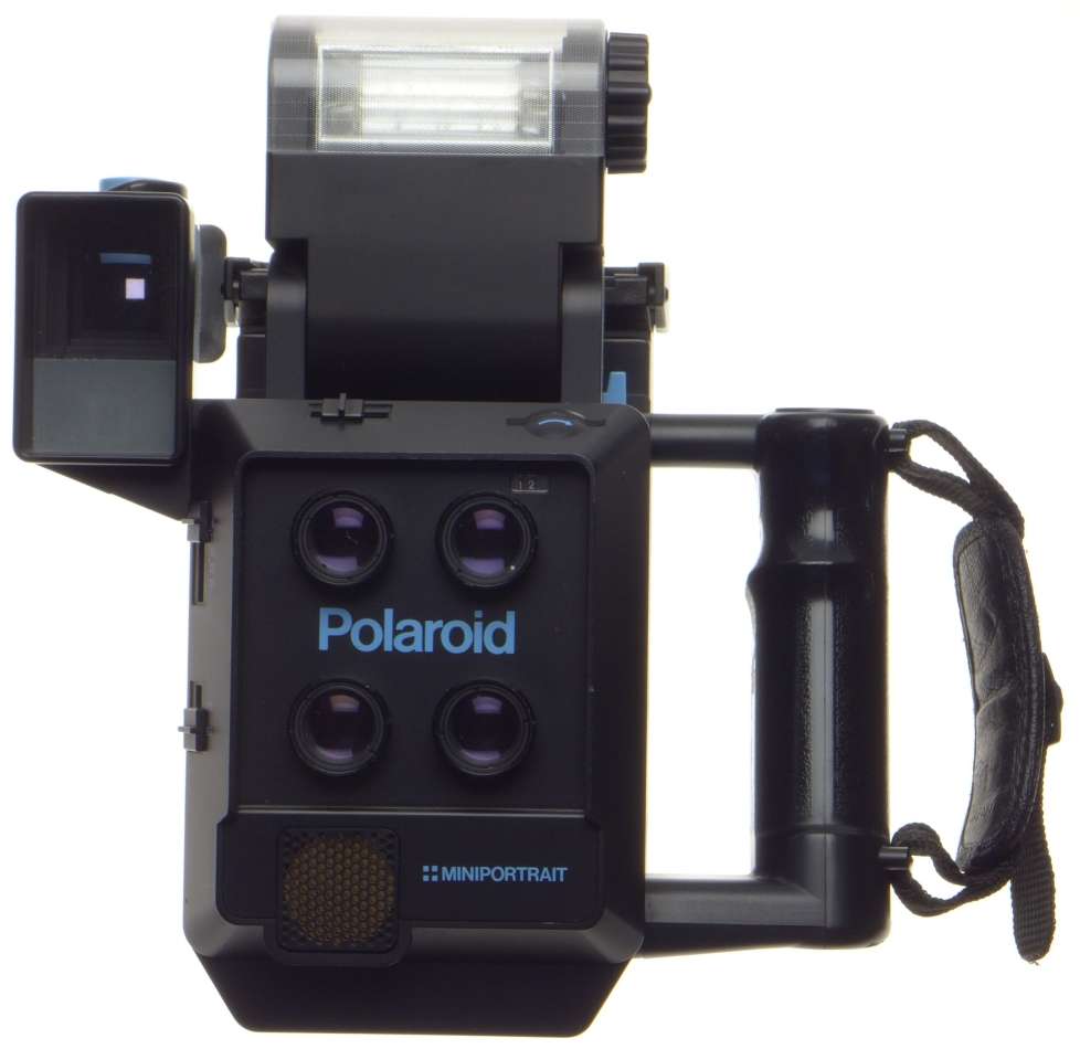 POLAROID MINIPORTRAIT instant camera shoots 4 shots at once with Pol back, flash, grip, finder - Pol