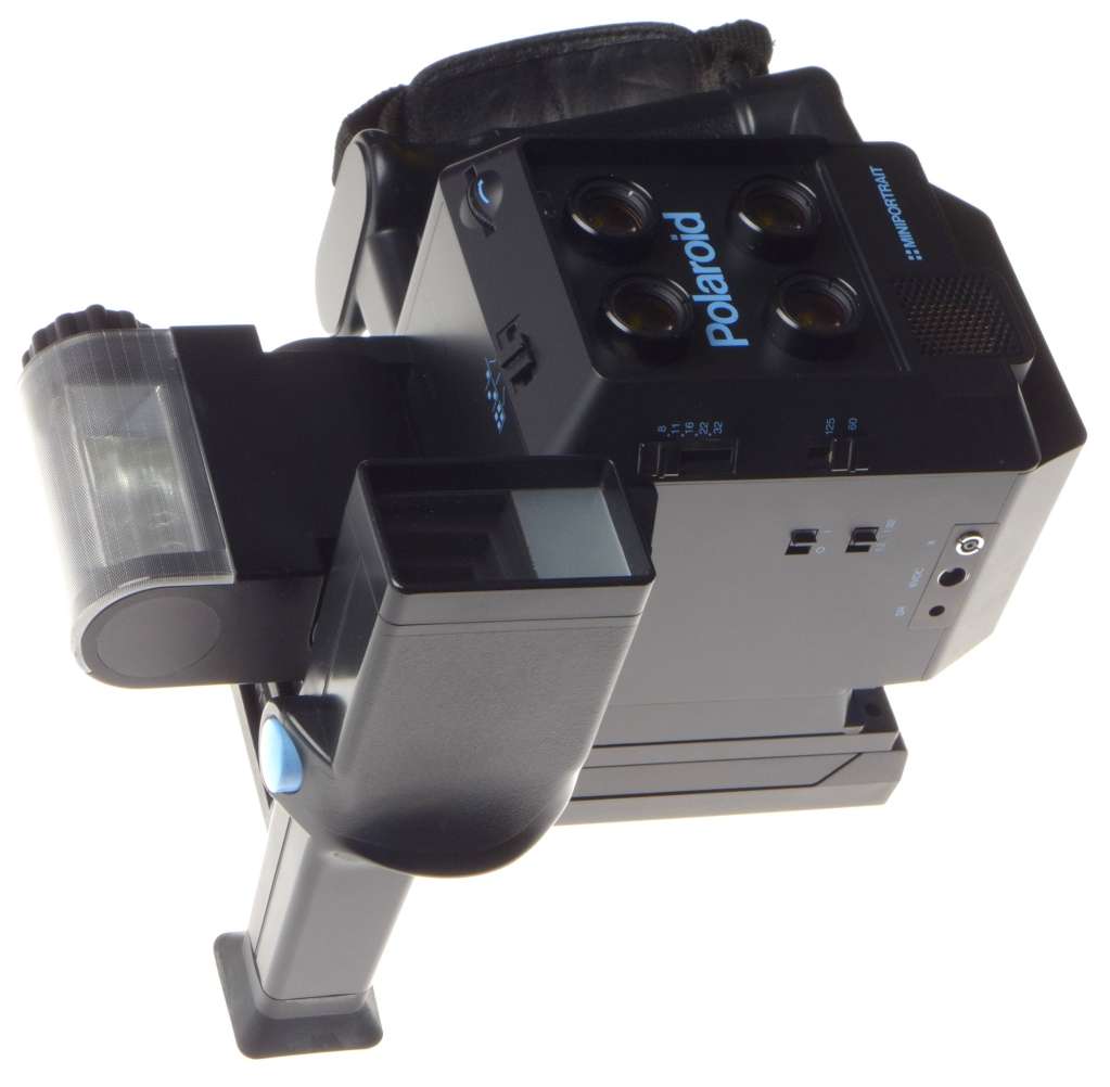 POLAROID MINIPORTRAIT instant camera shoots 4 shots at once with Pol back, flash, grip, finder - Pol