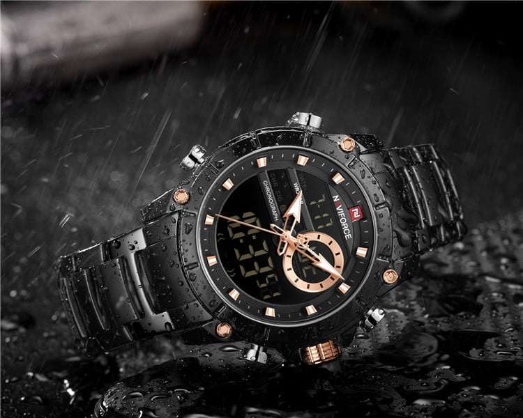 Naviforce 9163 Chronograph Digital/Analog Watch - Black
