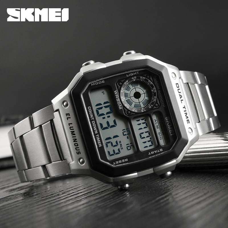 SKMEI 1335 Mens Stainless Steel Digital Watch - Silver