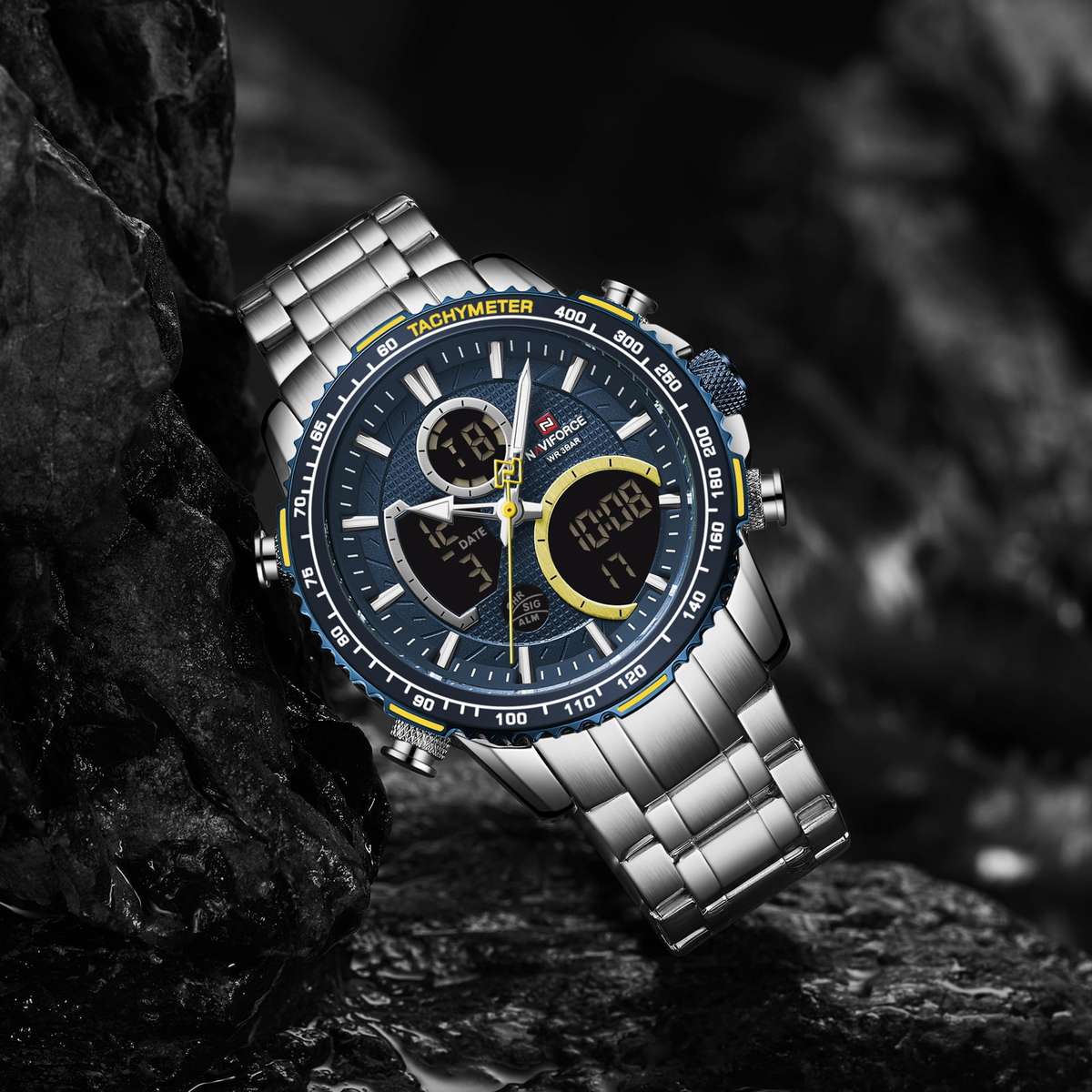 Naviforce 9182 Mens Digital/Analog Watch - Silver/Blue