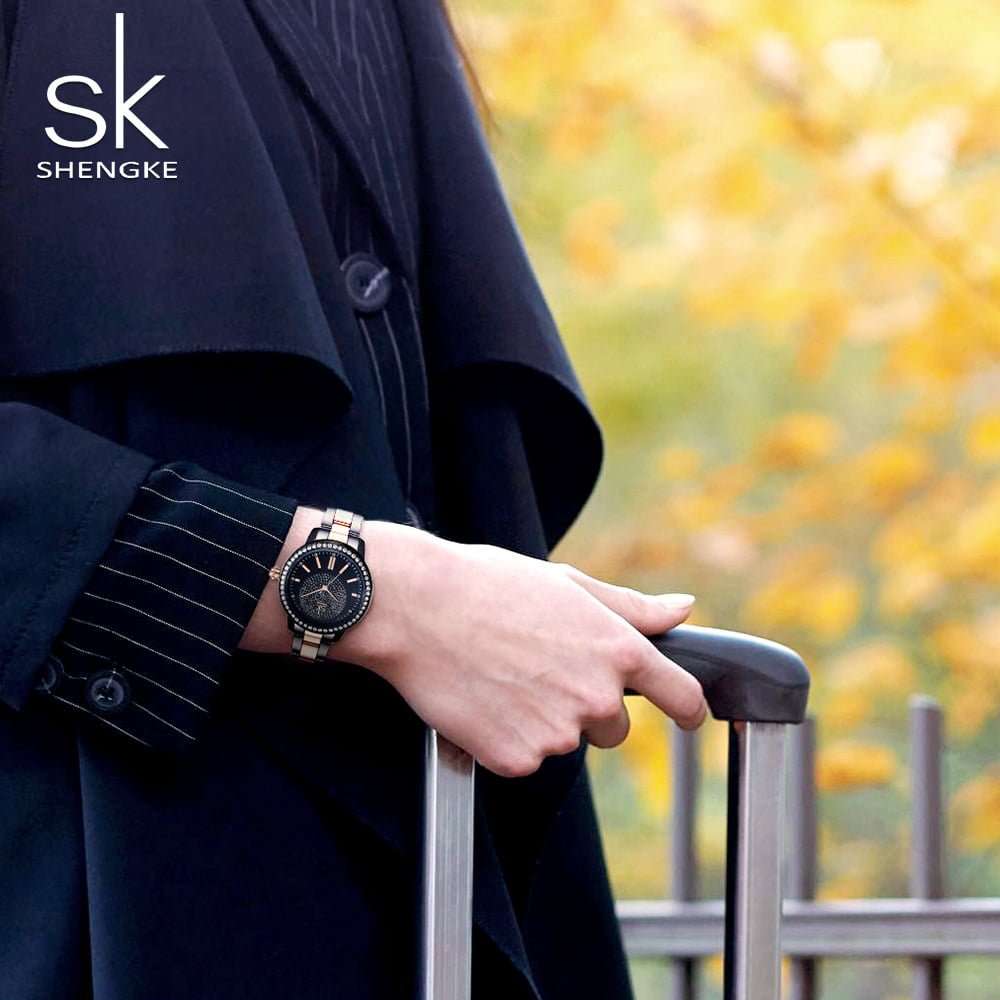 Shengke K0075 Jewelry Set (Earings, Bracelet & Necklace) - Black