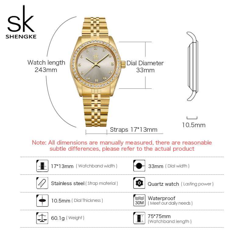 Shengke K0156 Jewelry Set (Earings, Necklace & Bracelet) - Gold