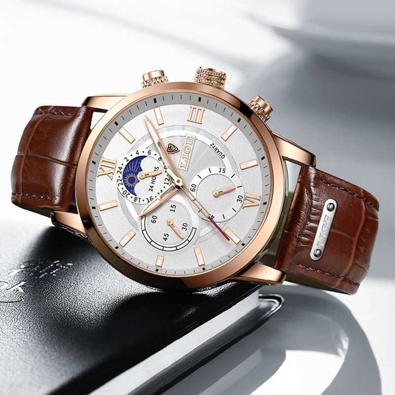 Lige 8932 Mens Chronograph Watch - Brown/White