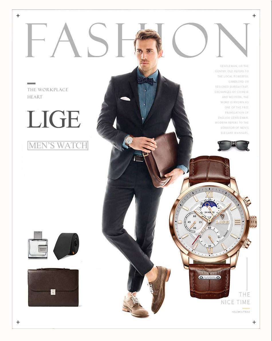 Lige 8932 Mens Chronograph Watch - Brown/White