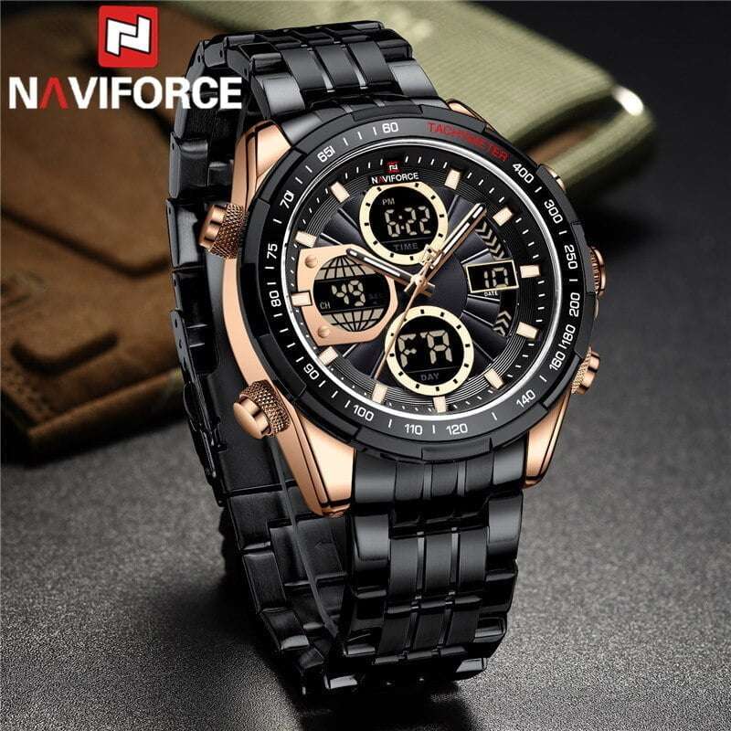 Naviforce 9197 Mens Analog/Digital Watch - Black/Gold