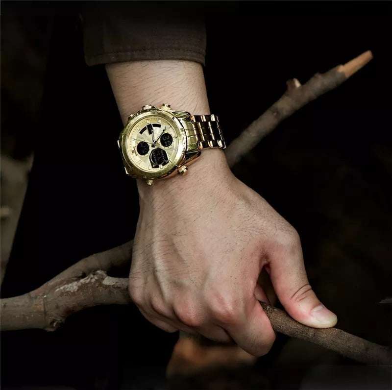 Naviforce 9197 Mens Analog/Digital Watch - Gold