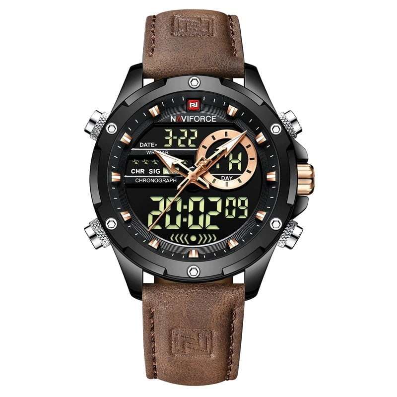 Naviforce 9208 Mens Analog/Digital Watch - Brown