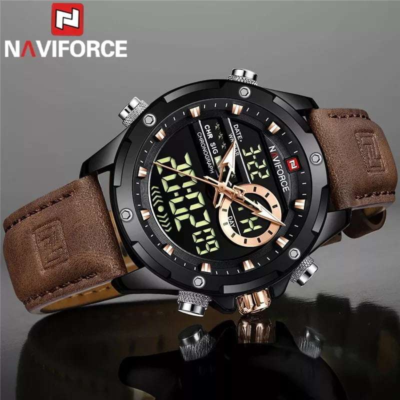 Naviforce 9208 Mens Analog/Digital Watch - Brown