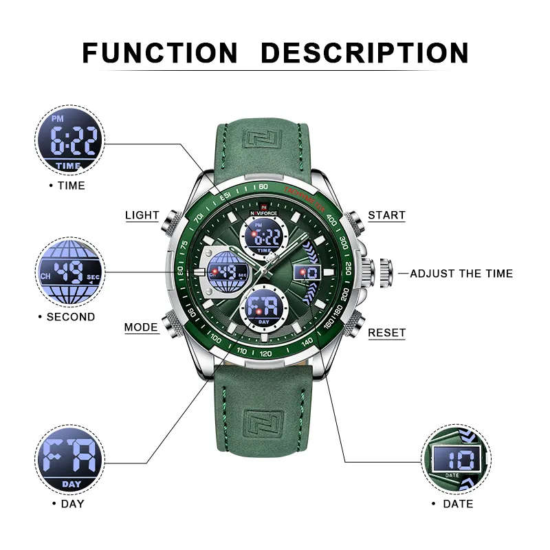 Naviforce 9197 Mens Analog/Digital Watch - Green