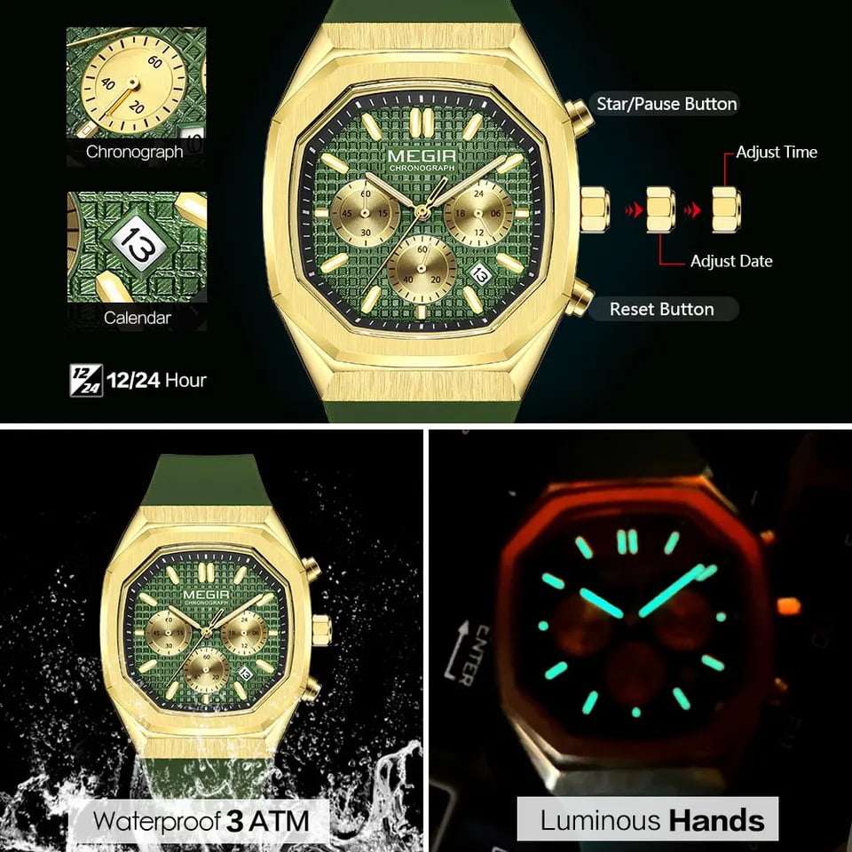 Megir 2215 Mens Chronograph Watch - Green