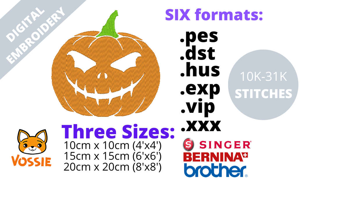 Halloween Pumpkin Head Digital Embroidery Design (.pes .dst .hus .exp .vip .xxx)