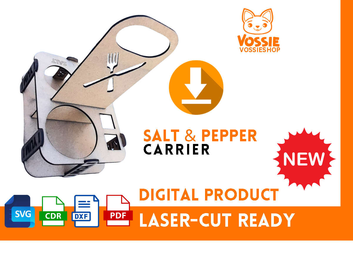 Salt and  Pepper Carrier Laser-Cut Digital Design | Svg, Dxf, Cdr, Pdf | 3mm Thickness | 50cm x 3...