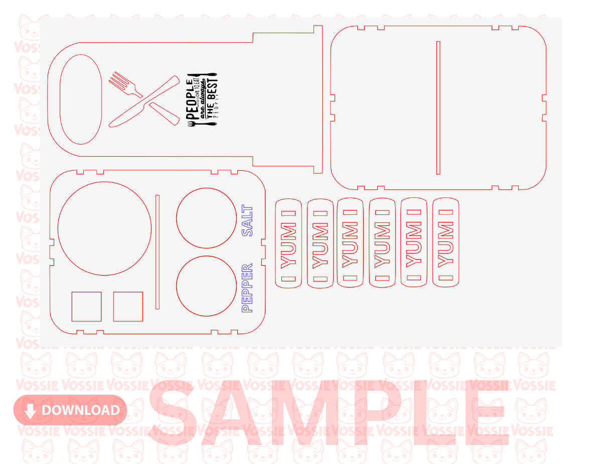 Salt and  Pepper Carrier Laser-Cut Digital Design | Svg, Dxf, Cdr, Pdf | 3mm Thickness | 50cm x 3...