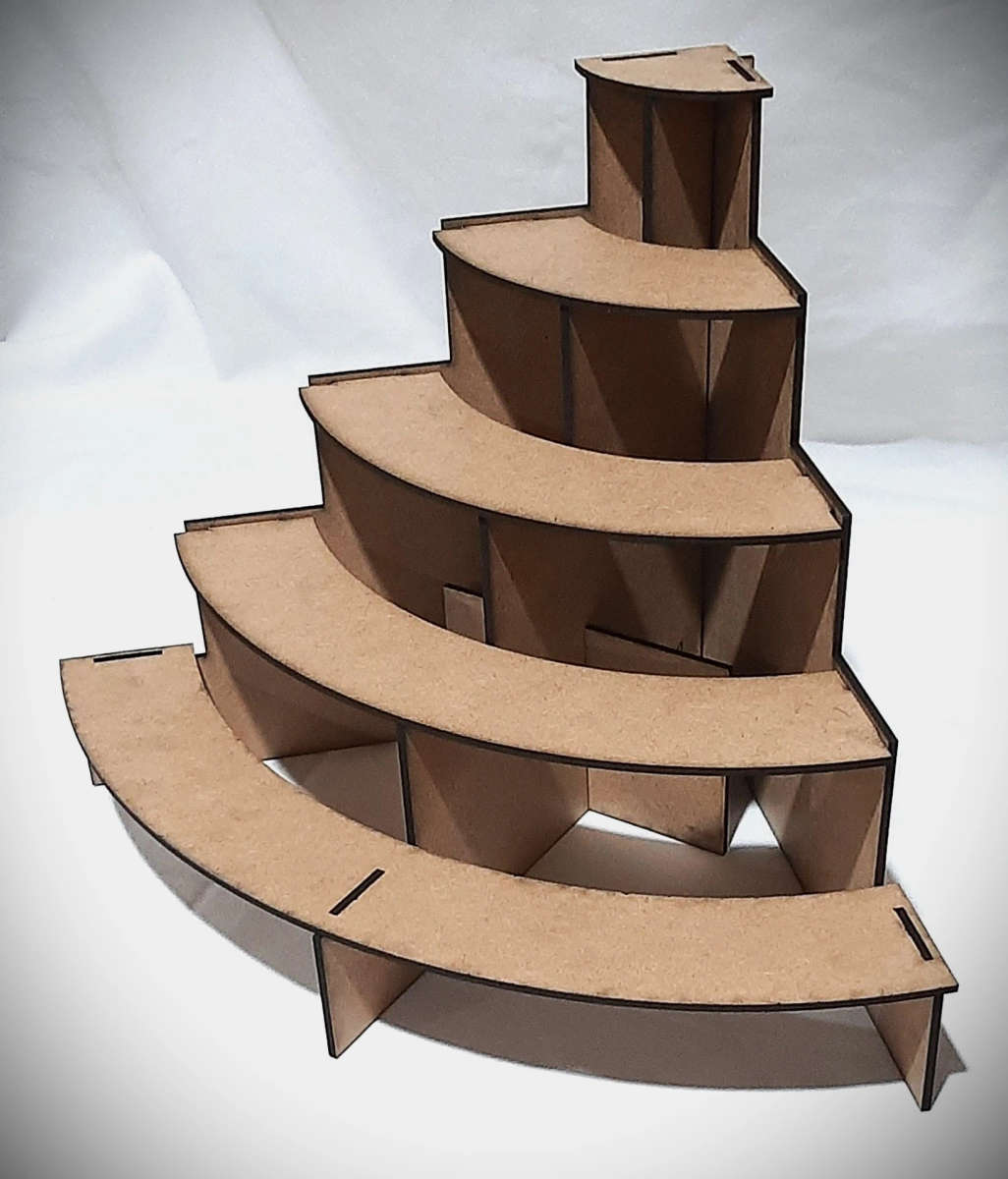 5-Tier Pine MDF (3mm) Retail Stand (Quarter Circle) 5cm Broad Shelves