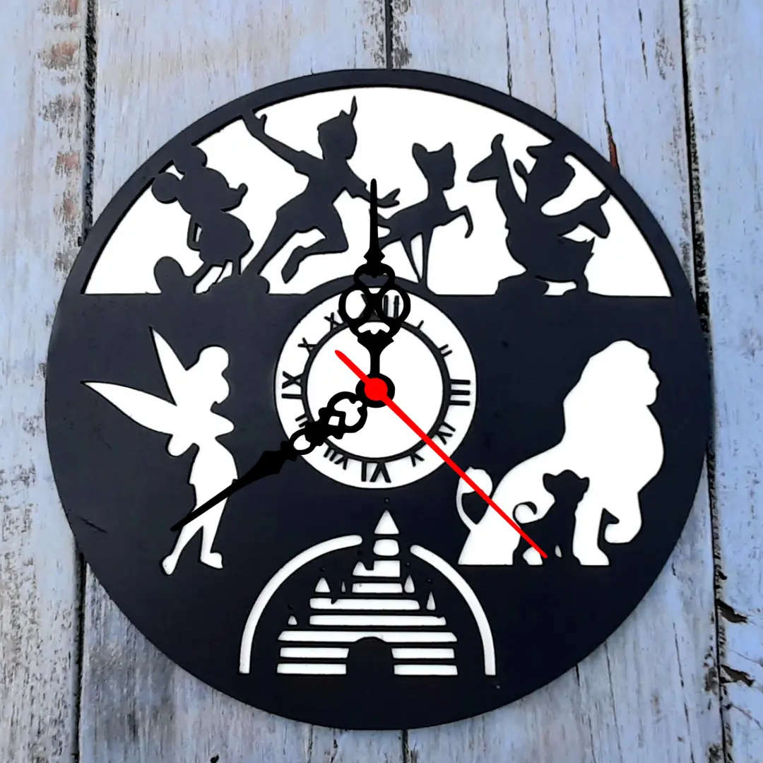 Disney Laser Cut Theme Clock: Unique 30cm Diameter Timepiece with Easy Mounting