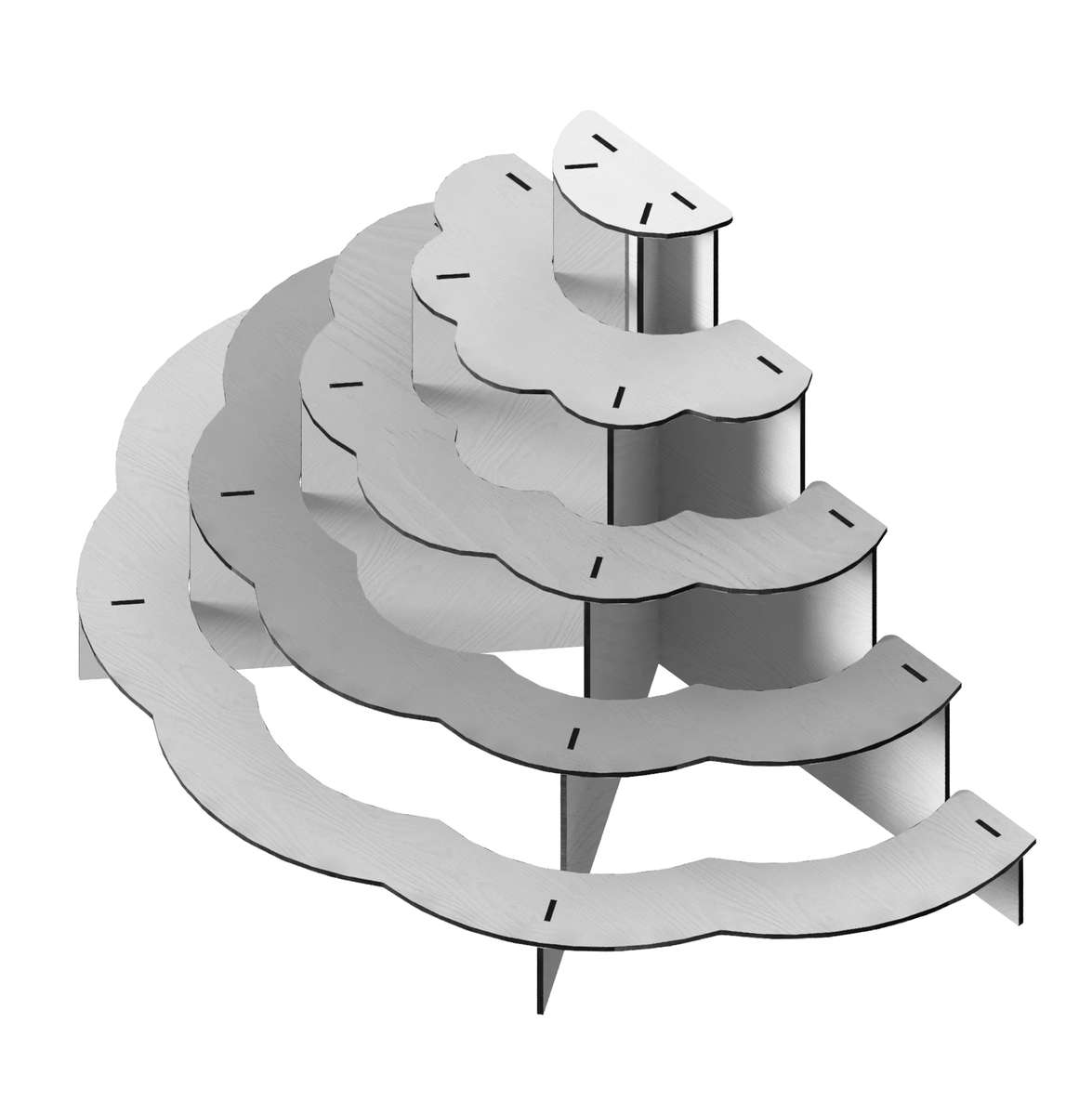 5-Tier Trupan (3mm) MDF Retail Stand with Wavy Line Design (Half-Circle) 5cm broad