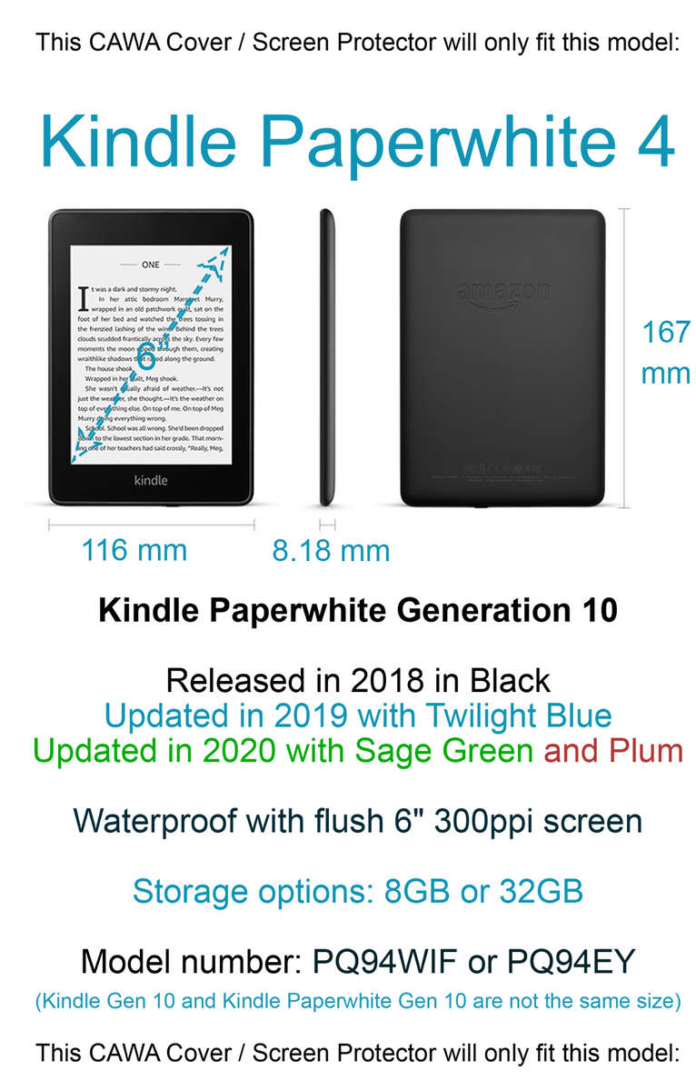 CAWA Slim Smart Case/Cover for Kindle Paperwhite 6" (Gen 10 - 2018) - Flowers