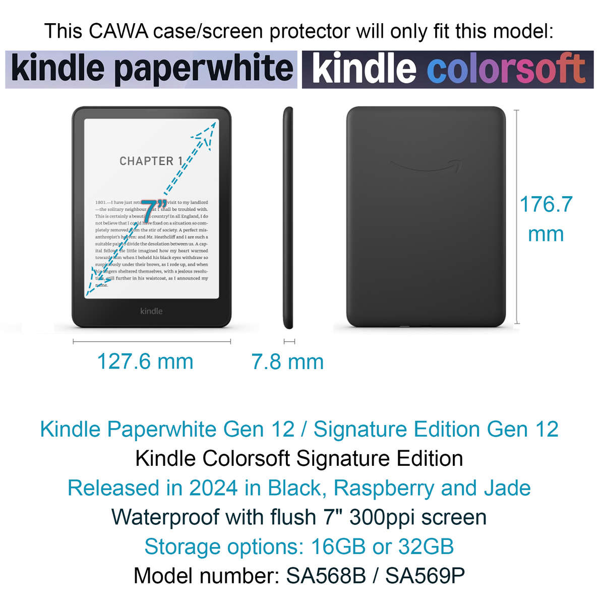 CAWA Slim Smart Case/Cover for Kindle Paperwhite 7" (Gen 12 - 2024) - Paintings Collection