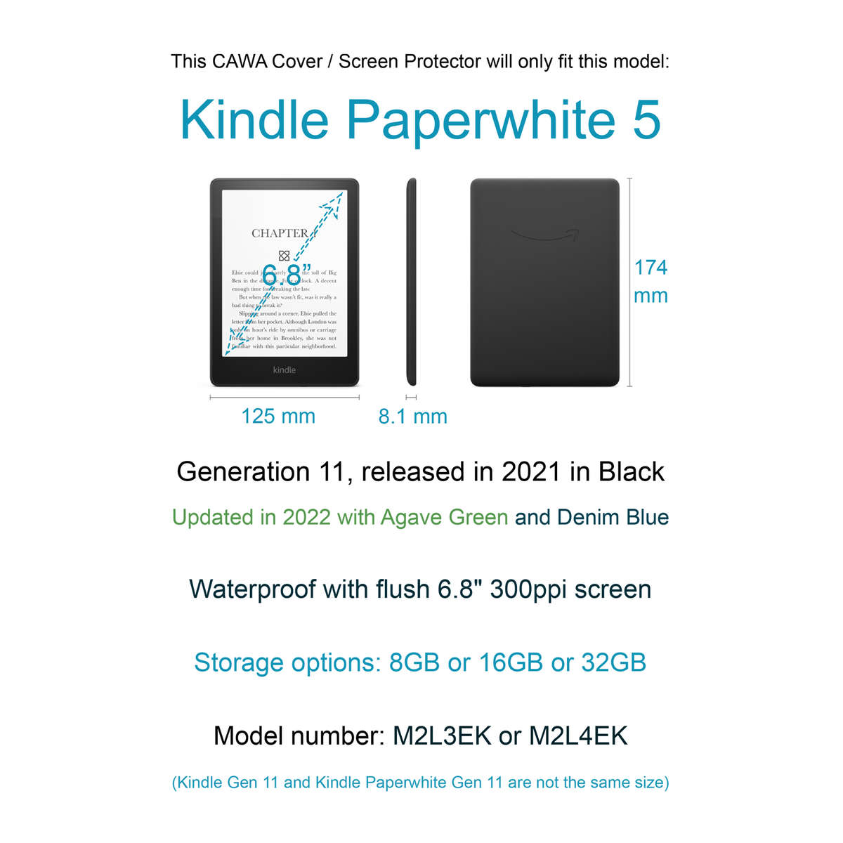 CAWA Slim Smart Case/Cover for Kindle Paperwhite 6.8" (Gen 11 - 2021)