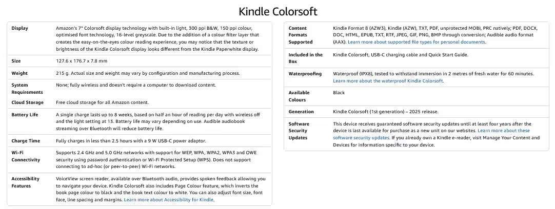 Amazon Kindle Colorsoft 7"