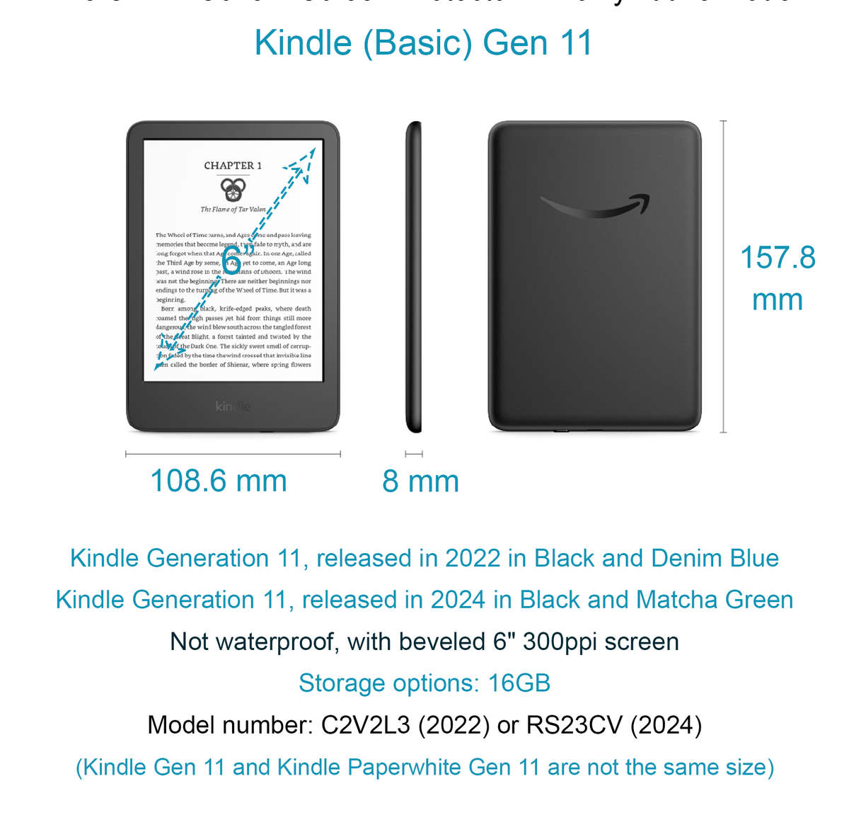 CAWA ClearBack Cover with Interchangeable Front Compatible with Kindle 11th