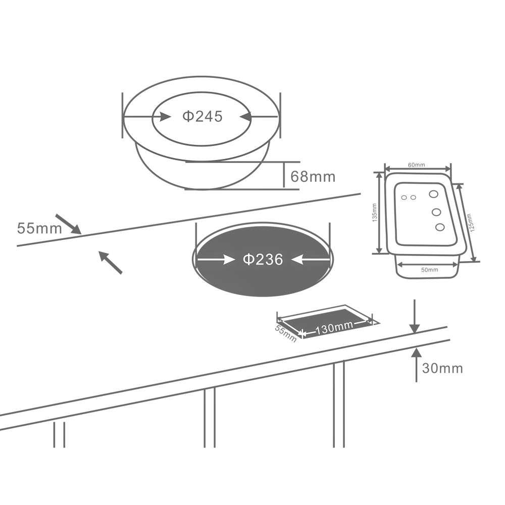 Induction warmer Countersunk