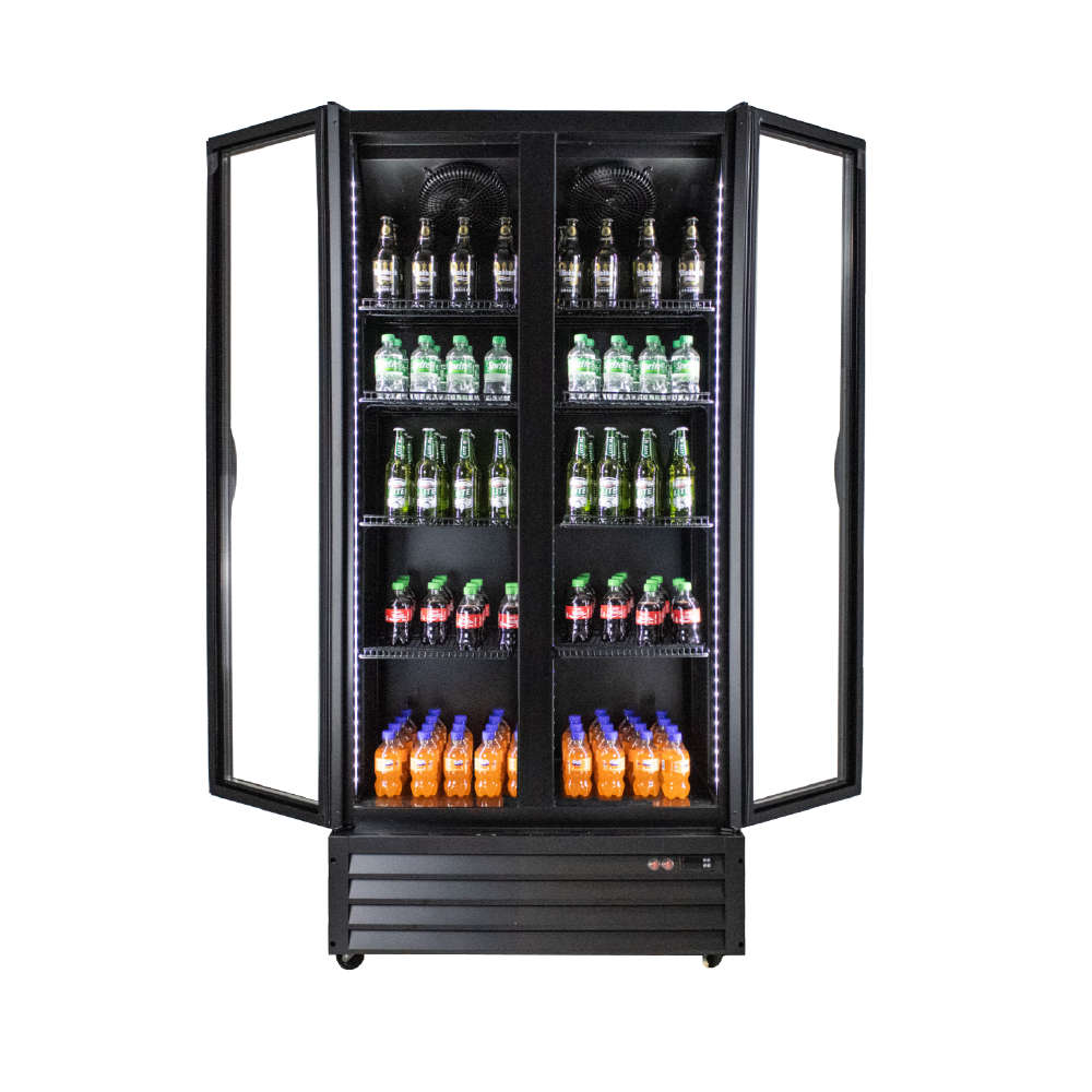 PolarCab Black Double Glass Door Upright Fridge URP0940