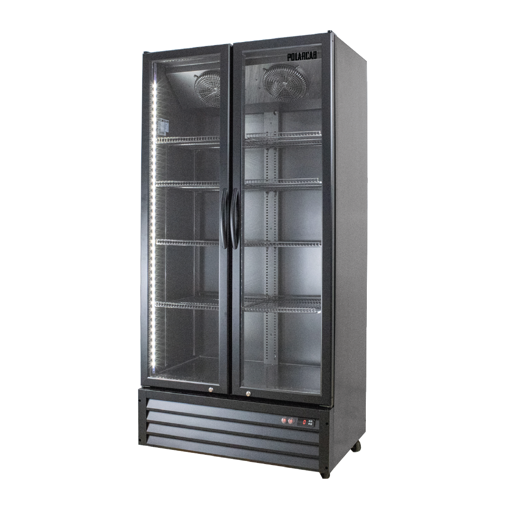PolarCab Black Double Glass Door Upright Fridge URP0940