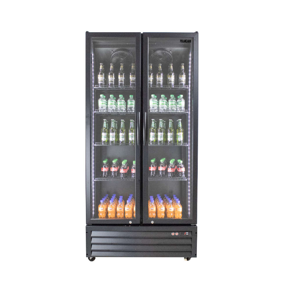 PolarCab Black Double Glass Door Upright Fridge URP0940