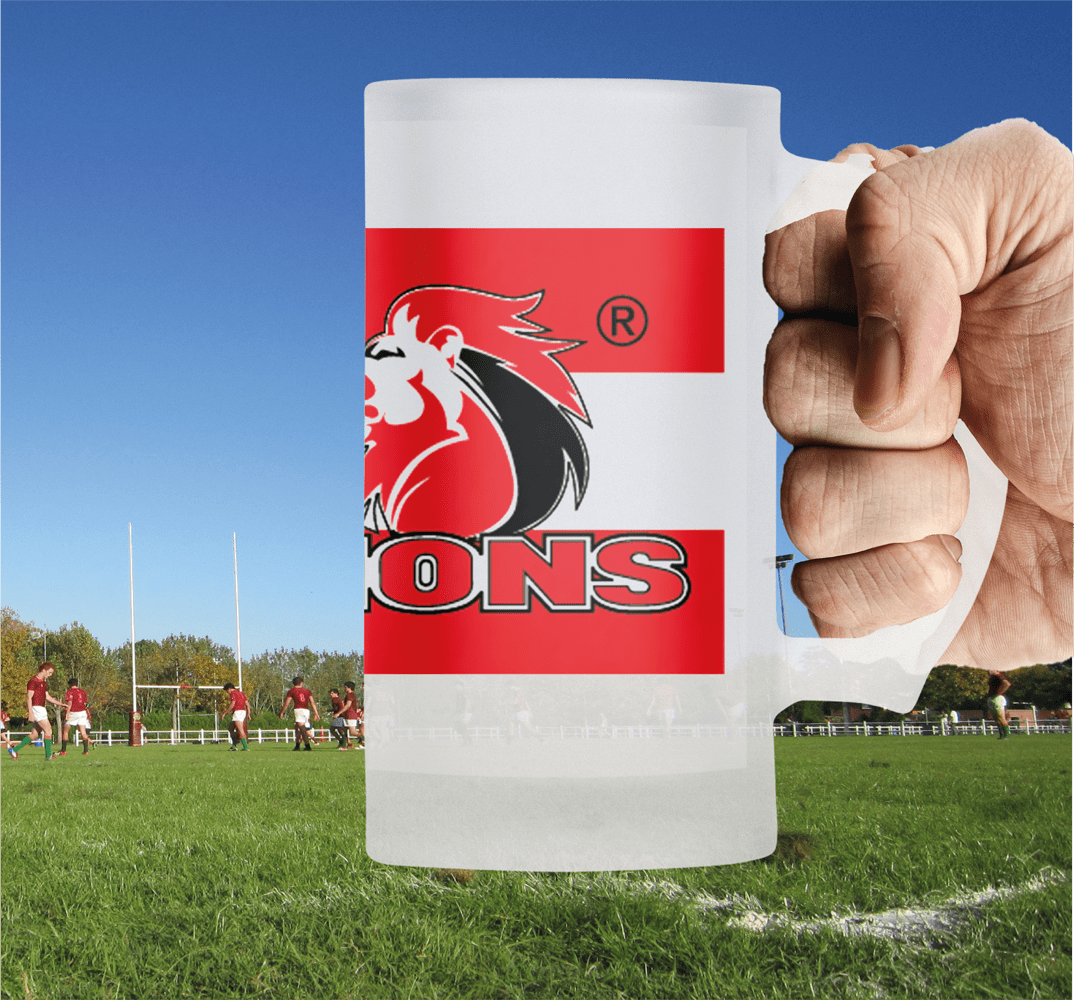 LIONS Rugby Frosted Glass Beer Mug - CLASSIC