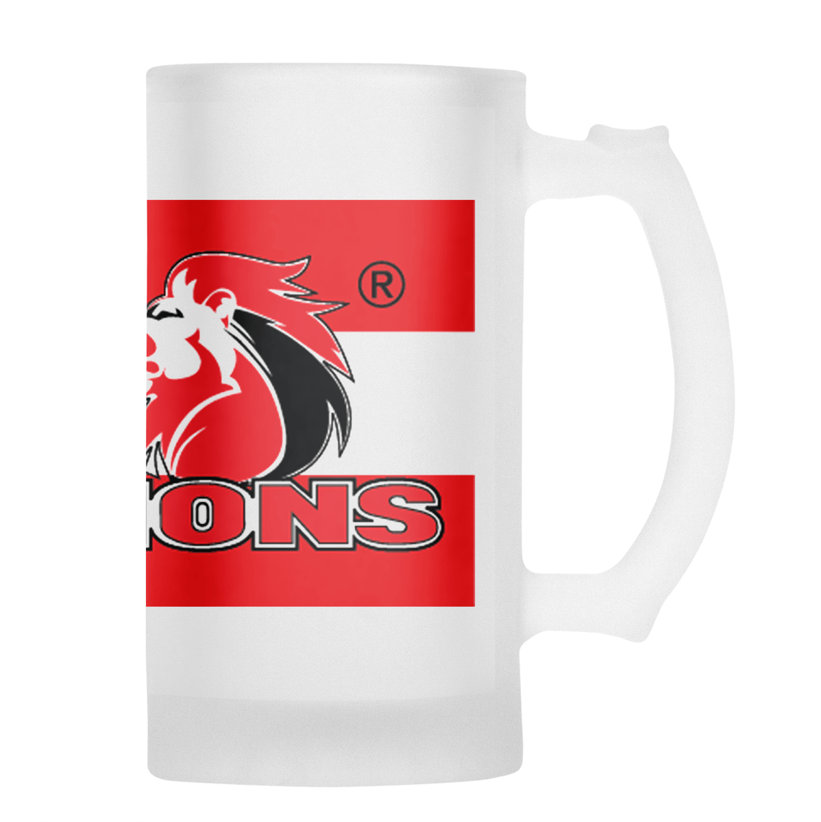 LIONS Rugby Frosted Glass Beer Mug - CLASSIC