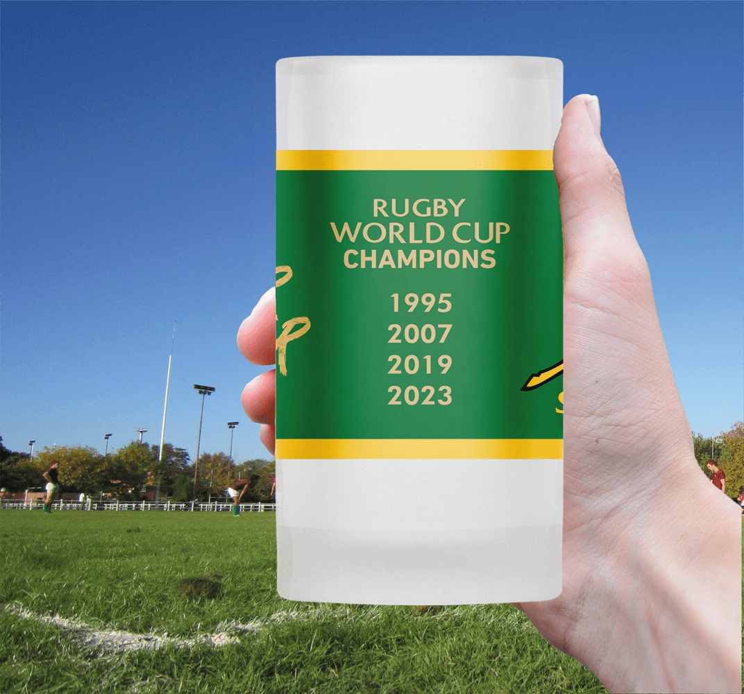 SPRINGBOKS Rugby Back to Back WORLD CUP CHAMPIONS Frosted Beer Mug
