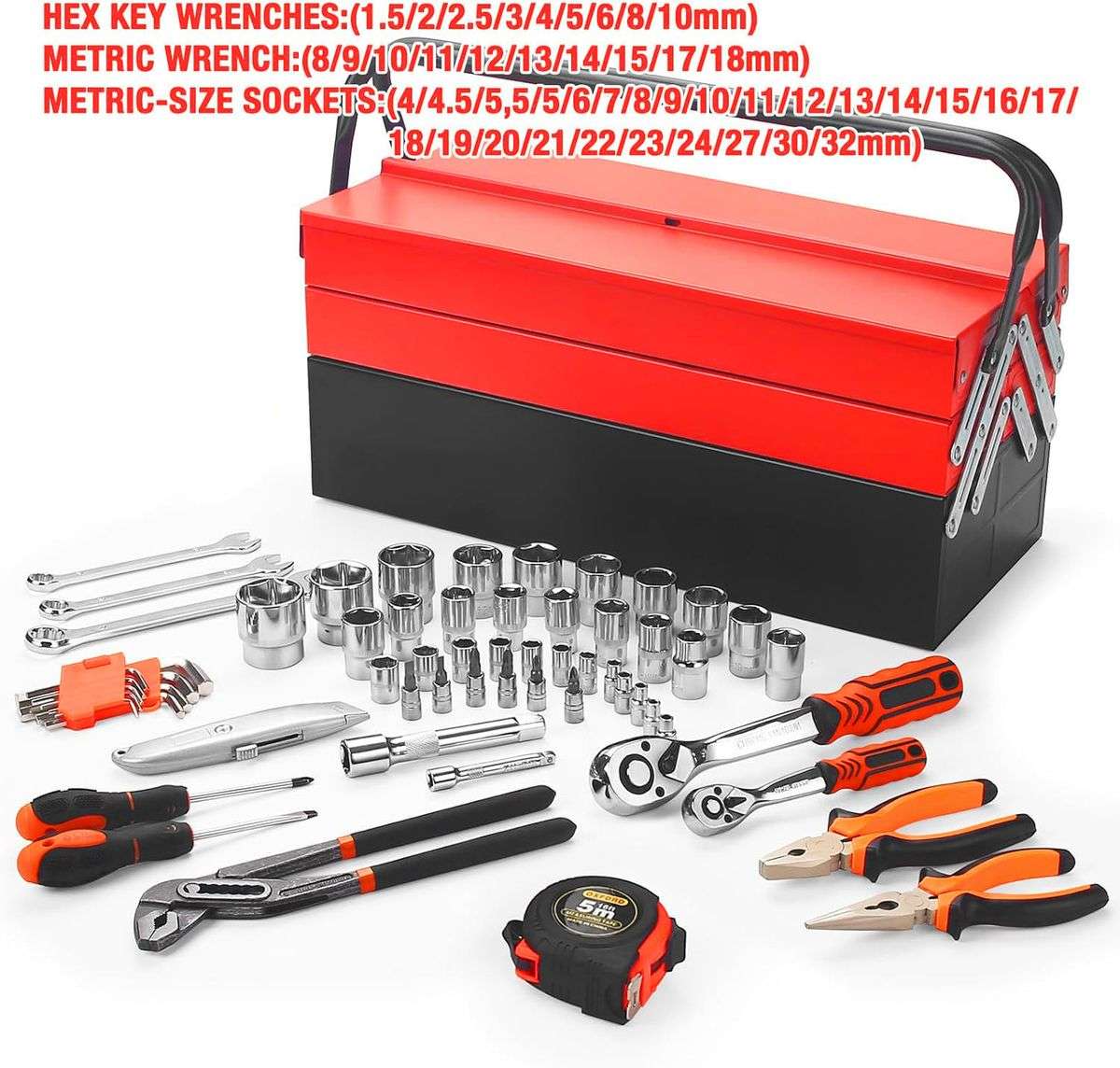 85 Piece Hand Tool Socket Wrench Set with Metal Mechanic Tool Box Car Tool
