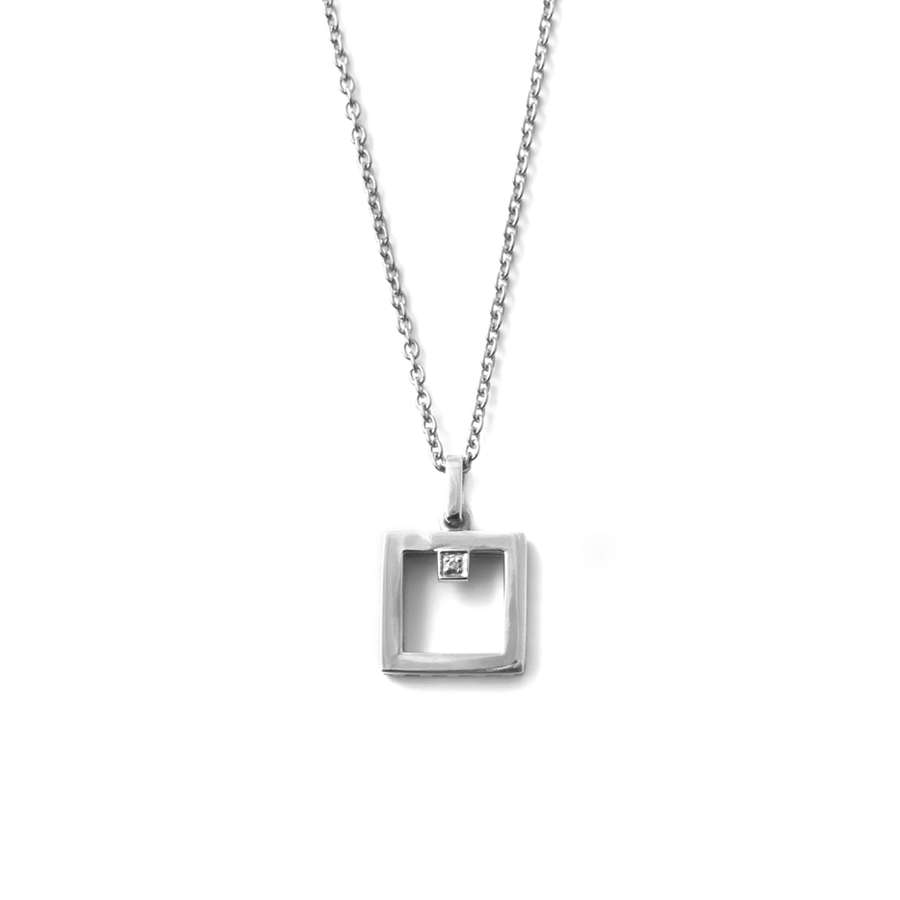 Square Diamond Pendant And Chain - Sterling-silver