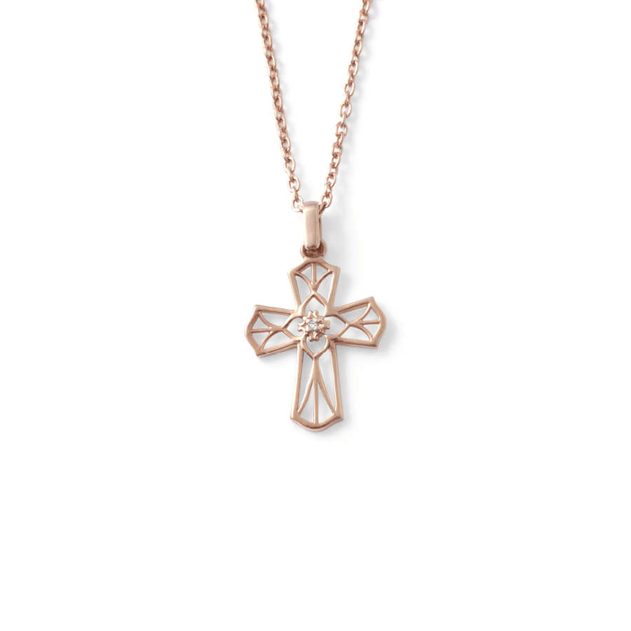 Cross Diamond Pendant And Chain - Rose-gold