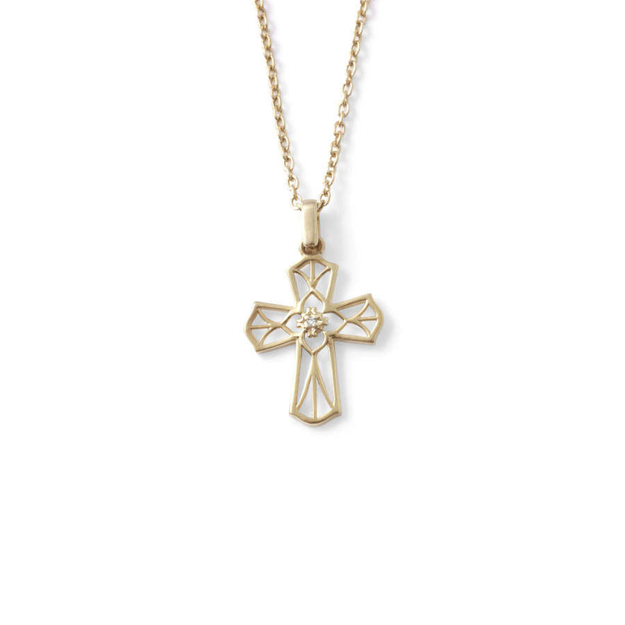 Cross Diamond Pendant And Chain - Yellow-gold