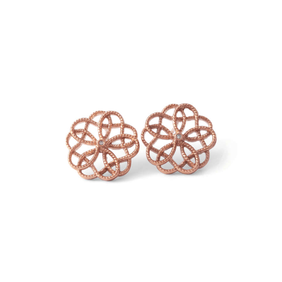 Floral Diamond Studs - Rose-gold