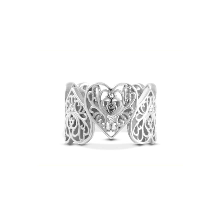 Filigree Heart Diamond Ring - Sterling-silver