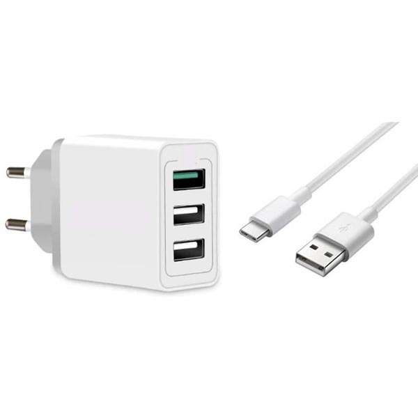 3 USB Port Cellphone Fast Charger + Micro USB Cable