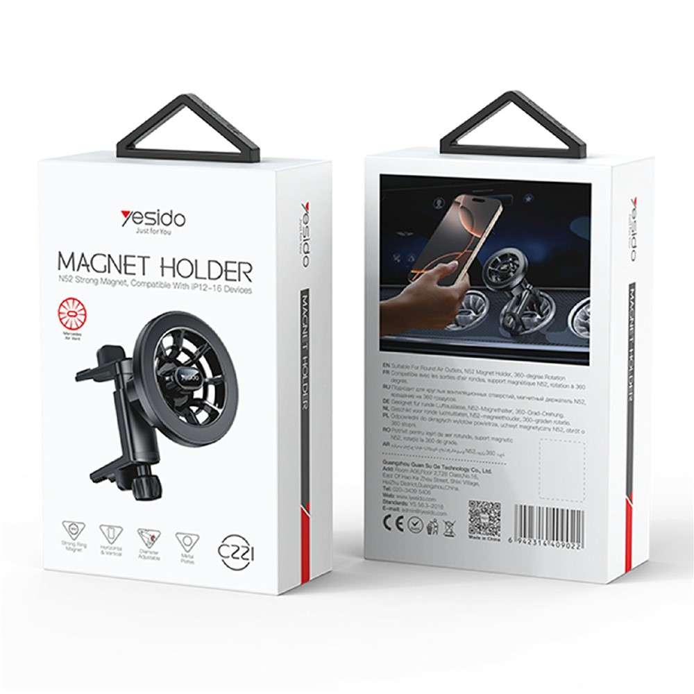 YESIDO C221 Car Mount Holder Circular Air Vent Compatible Stand Rotatable Adjustable Diameter
