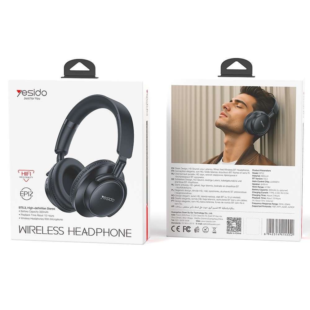 YESIDO EP12 Over-Ear Bluetooth-Compatible Headphones Zero-Pressure Comfort Wired / Wireless Dual ...